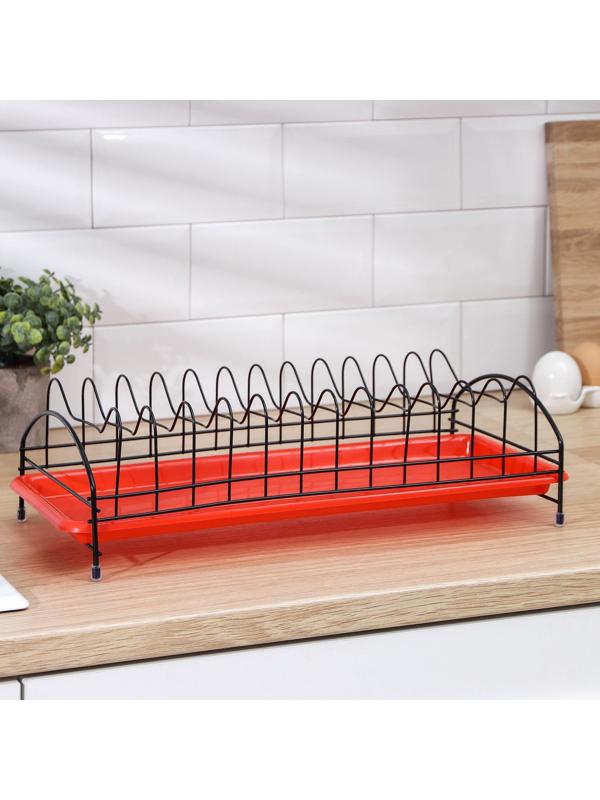 Сушилка для тарелок с поддоном Доляна, на 12 предметов, цвет чёрный, поддон МИКС