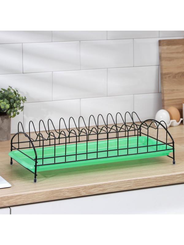 Сушилка для тарелок с поддоном Доляна, на 12 предметов, цвет чёрный, поддон МИКС