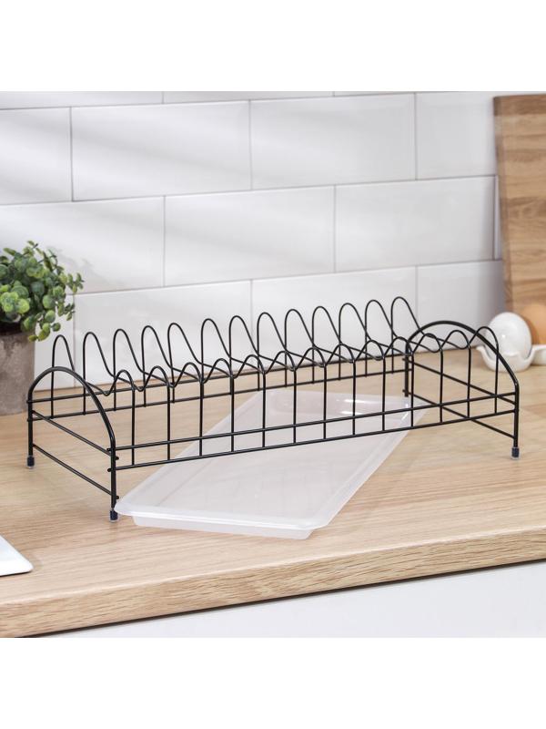Сушилка для тарелок с поддоном Доляна, на 12 предметов, цвет чёрный, поддон МИКС