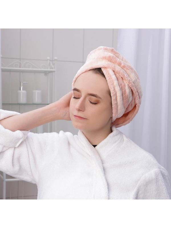 Чалма для сушки волос Доляна, микрофибра, с пуговкой, цвет МИКС