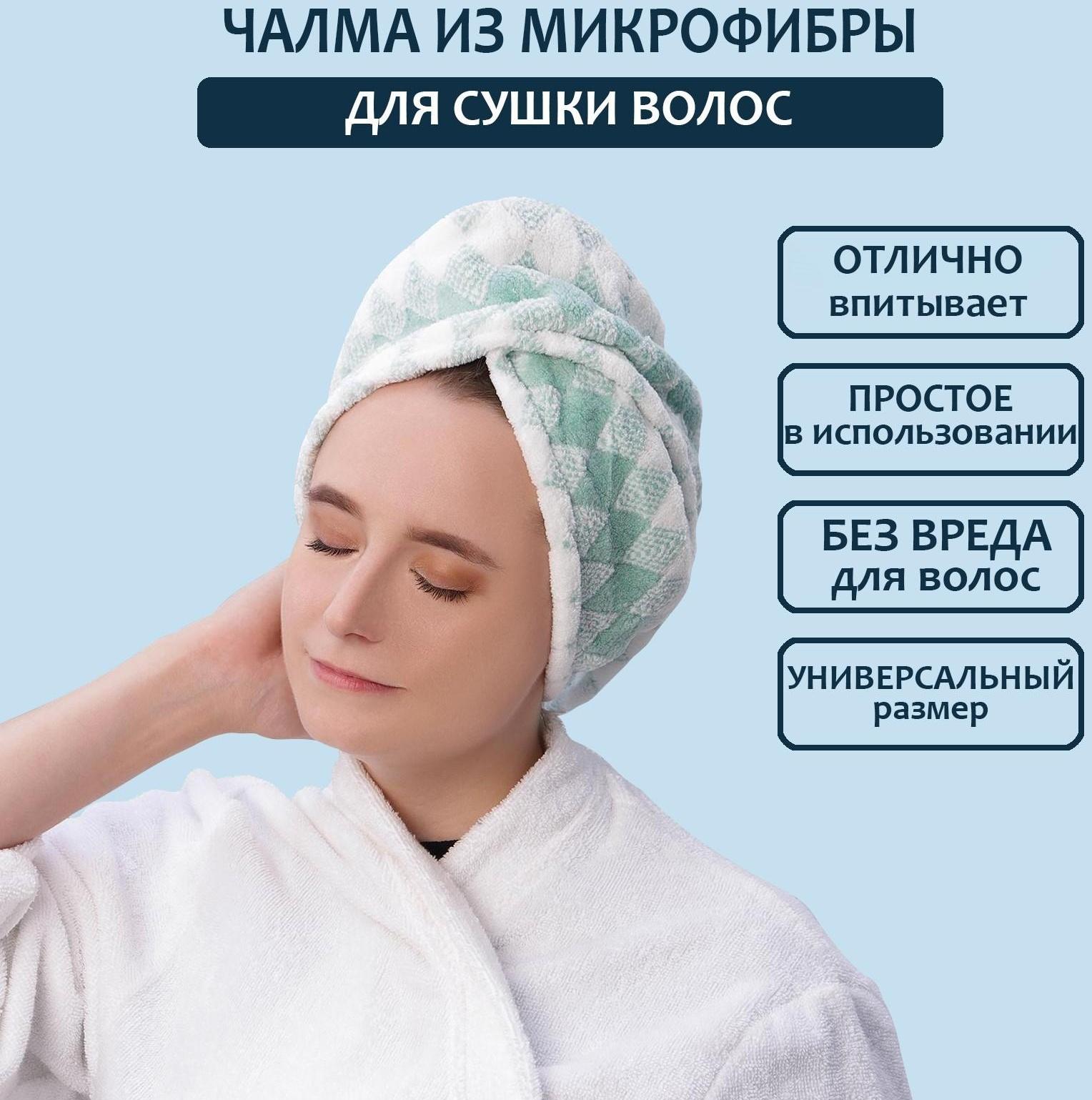 Чалма для сушки волос Доляна, микрофибра, с пуговкой, цвет МИКС