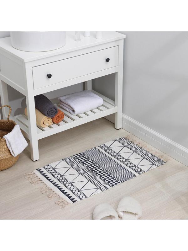 Коврик для ванной Доляна «Индиго», 47×80 см, цвет чёрно-белый