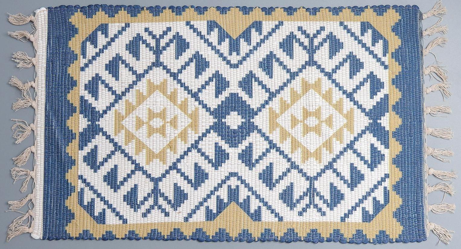 Коврик для ванной Доляна «Индиго», 48×79 см, цвет бело-жёлтый