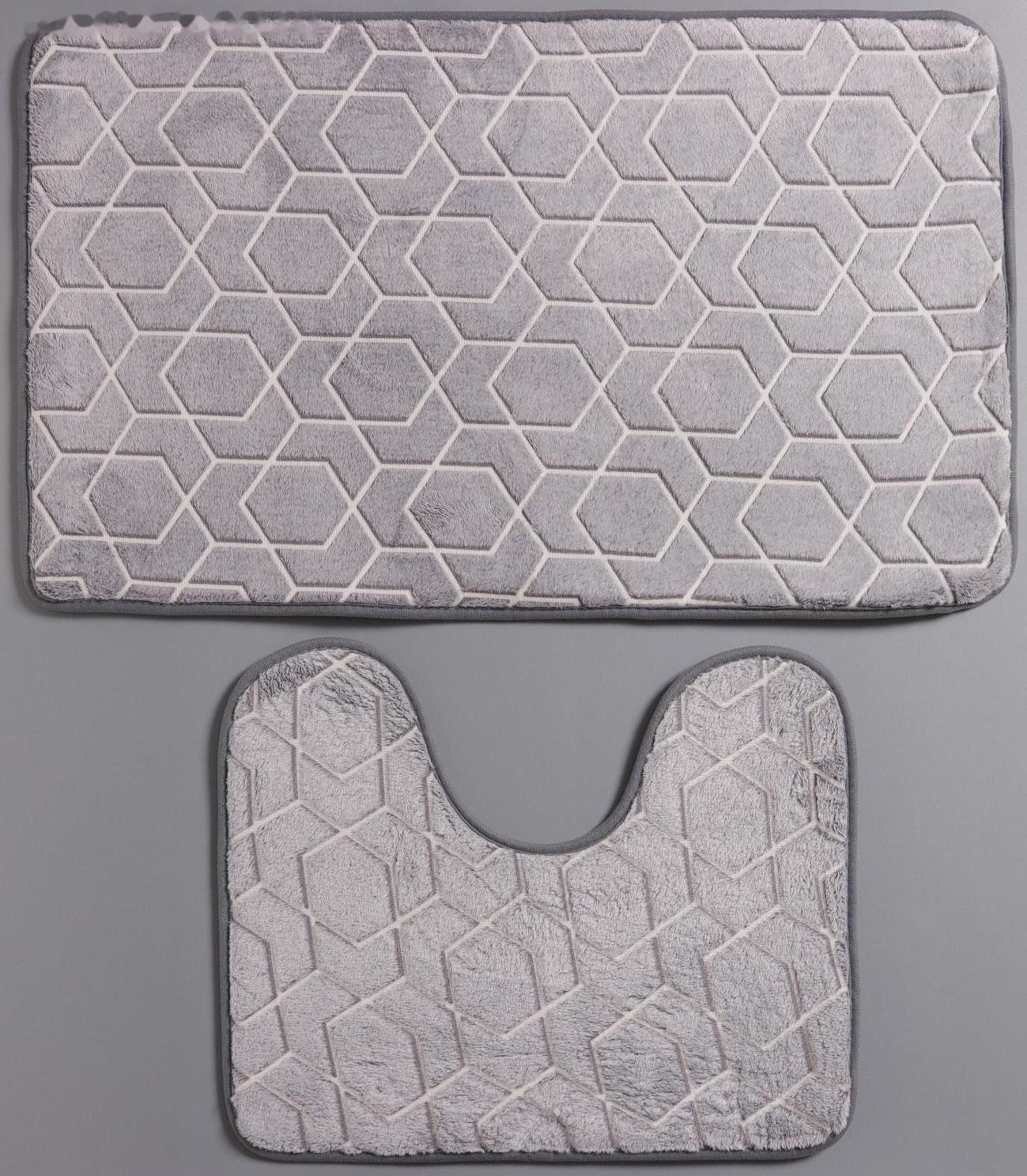 Набор ковриков для ванной и туалета Доляна «Светящиеся фигуры», 2 шт: 50×80, 50×40 см, цвет серый