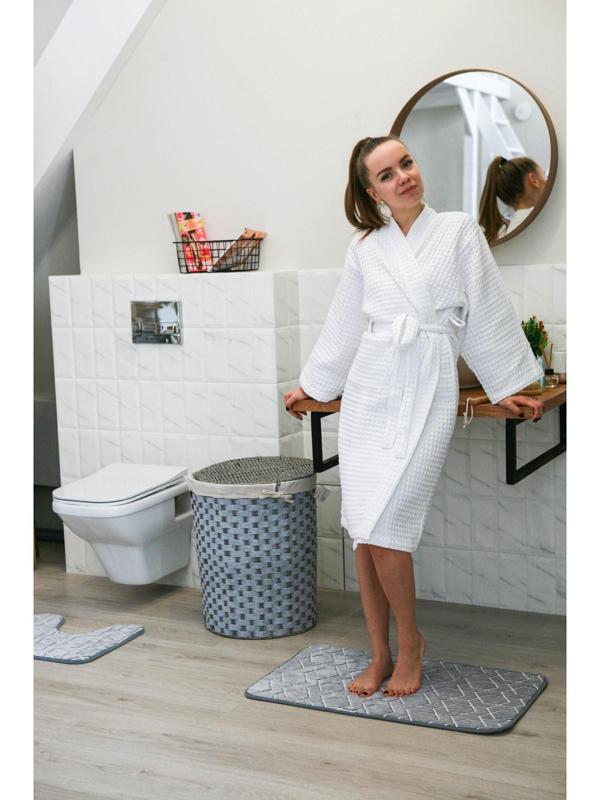 Набор ковриков для ванной и туалета Доляна «Светящиеся фигуры», 2 шт: 50×80, 50×40 см, цвет серый