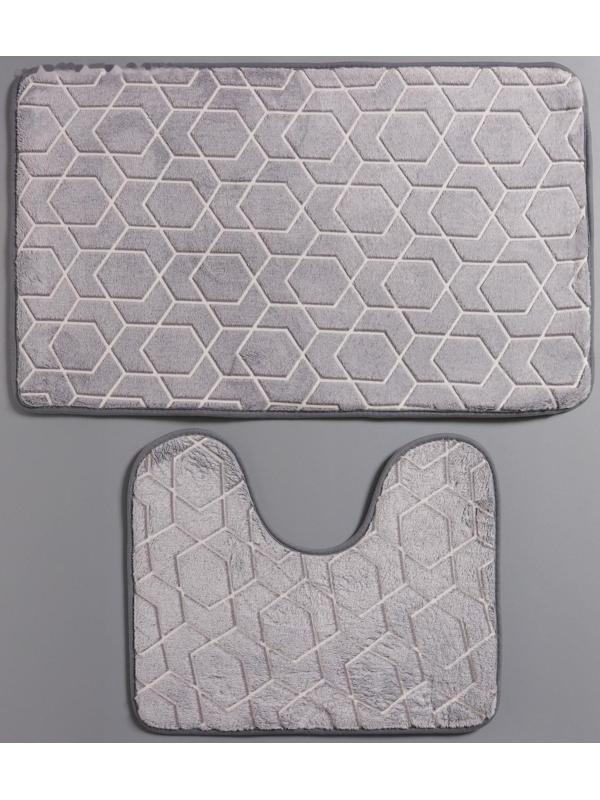 Набор ковриков для ванной и туалета Доляна «Светящиеся фигуры», 2 шт: 50×80, 50×40 см, цвет серый