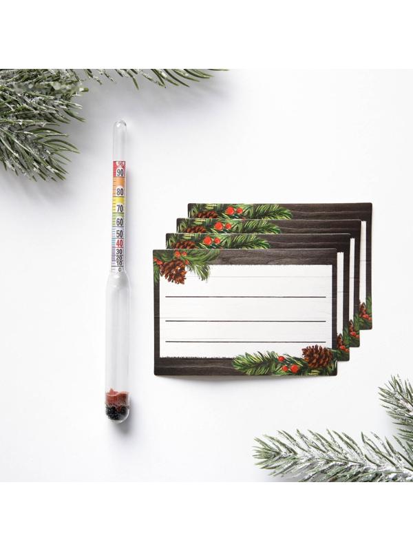 Спиртомер и наклейки на бутылку «Новый год, для настоящих мужчин»