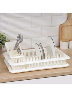Сушилка для посуды с поддоном, с сушилкой для столовых приборов «Лилия», цвет ваниль