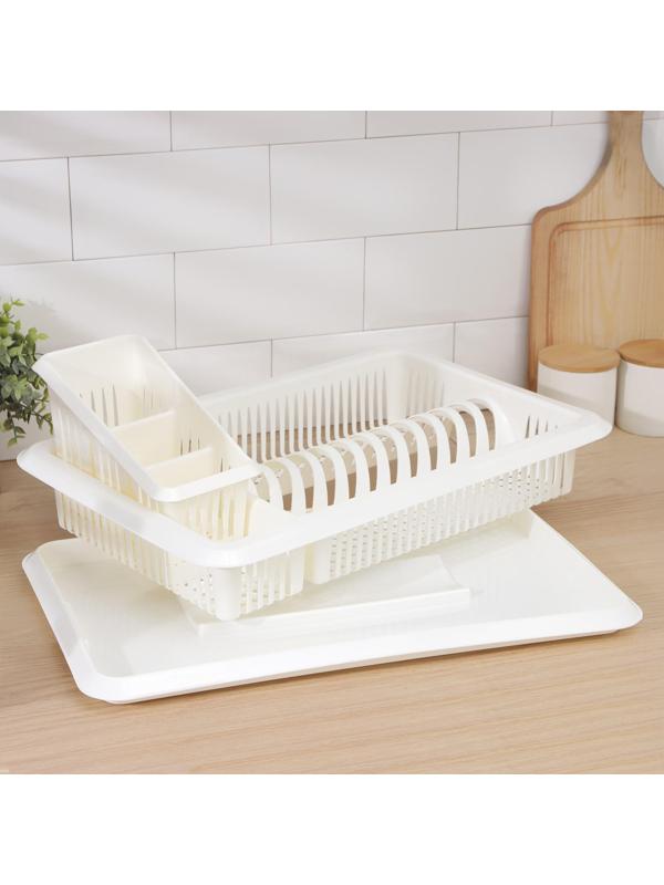 Сушилка для посуды с поддоном, с сушилкой для столовых приборов «Лилия», цвет ваниль