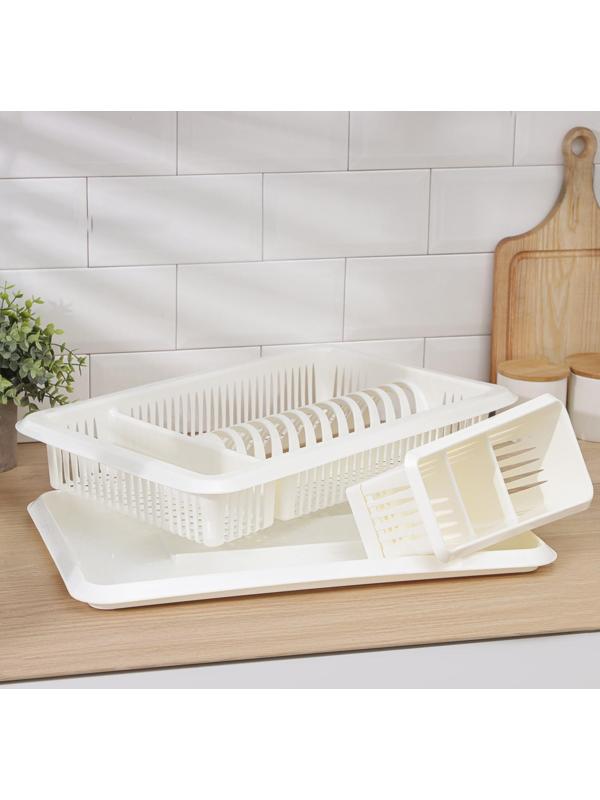 Сушилка для посуды с поддоном, с сушилкой для столовых приборов «Лилия», цвет ваниль