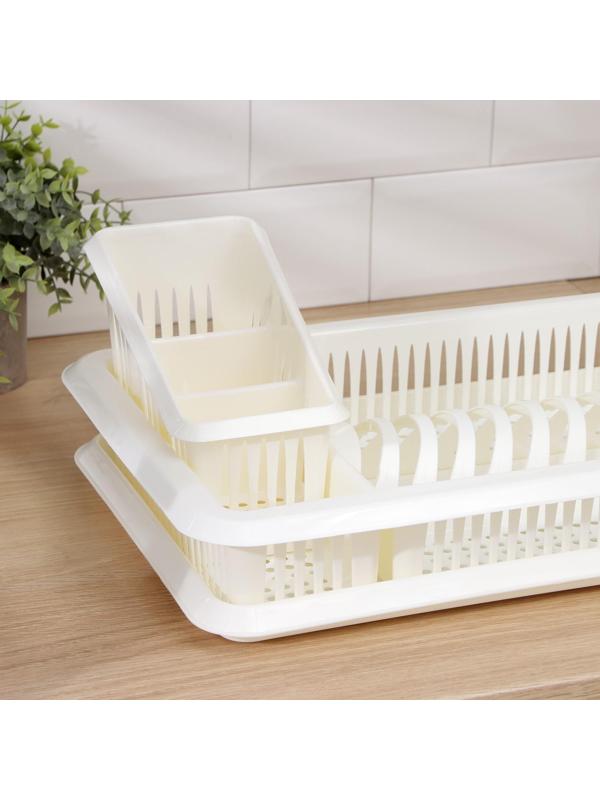 Сушилка для посуды с поддоном, с сушилкой для столовых приборов «Лилия», цвет ваниль