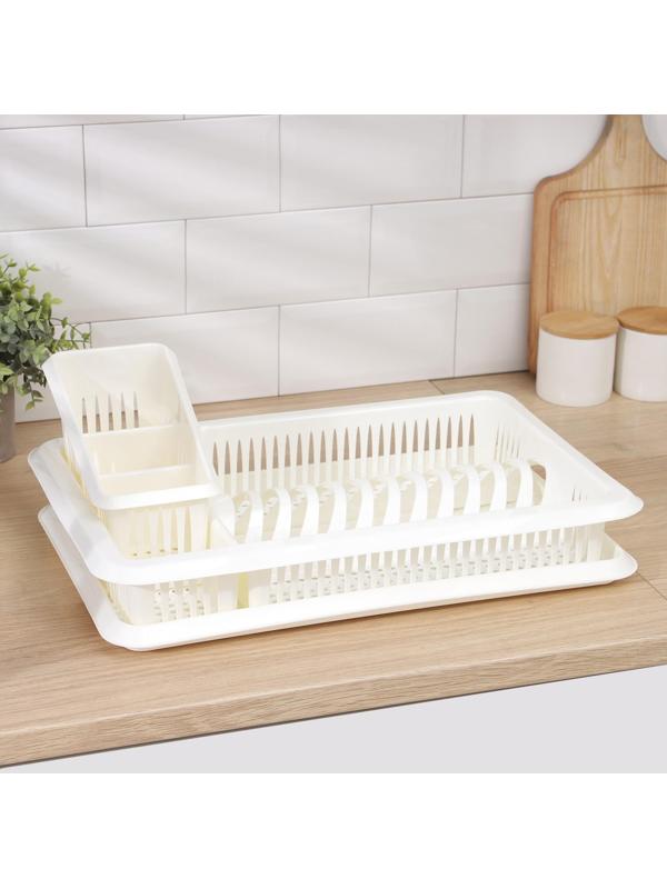 Сушилка для посуды с поддоном, с сушилкой для столовых приборов «Лилия», цвет ваниль