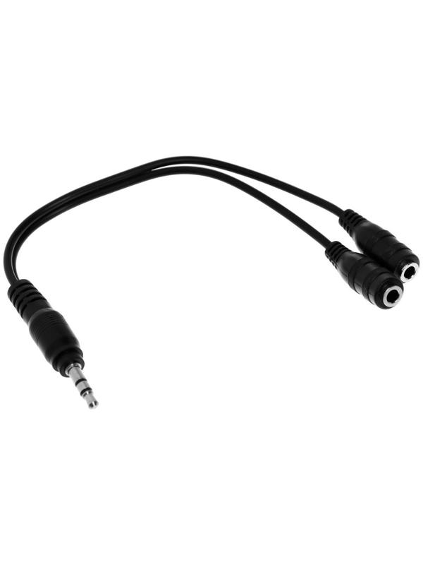 Кабель-разветвитель LuazON Jack 3.5 (m) - 2хJack 3.5 (f), для 2-х наушников, 0.1 м, черный