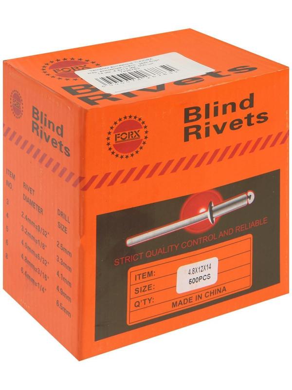 Заклепки вытяжные ТУНДРА krep, алюминий-сталь, увел.борт 14 мм, 4.8х12 мм, 500 шт.