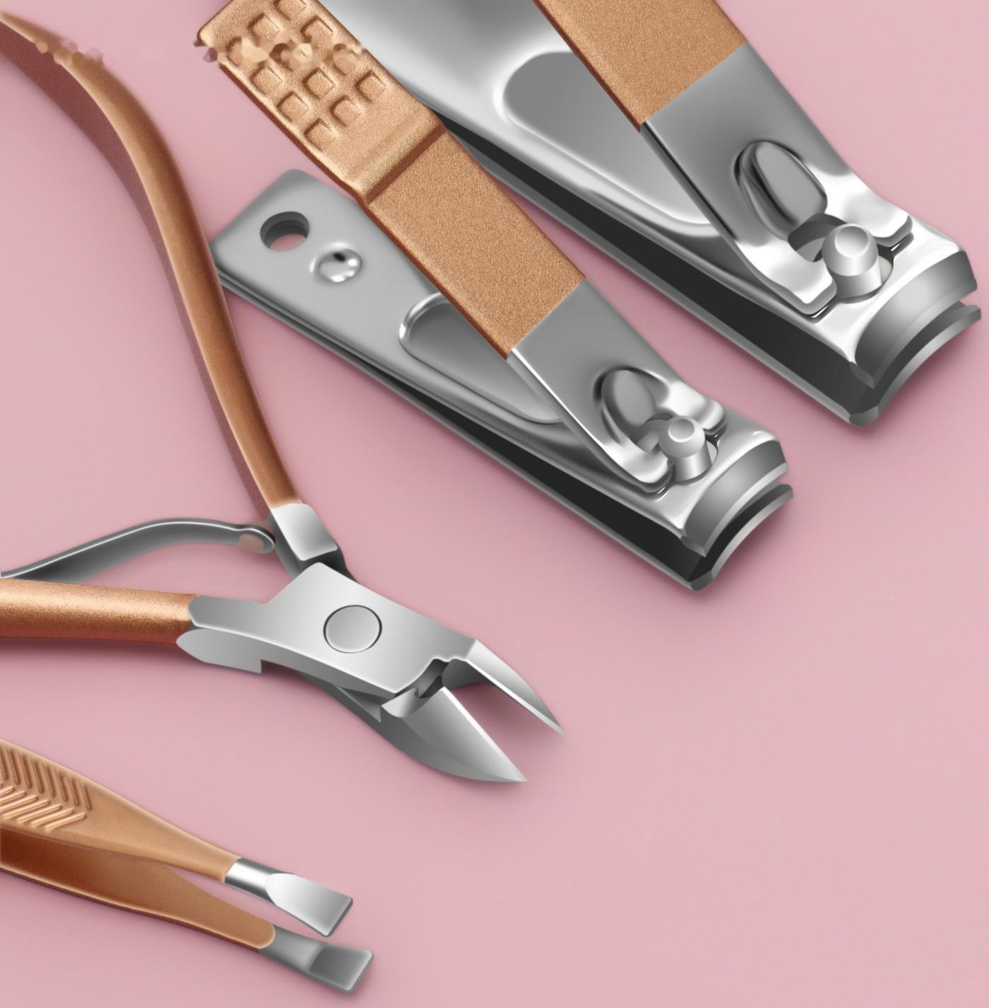 Набор маникюрный, 8 предметов, в футляре, цвет бежевый/розовое золото