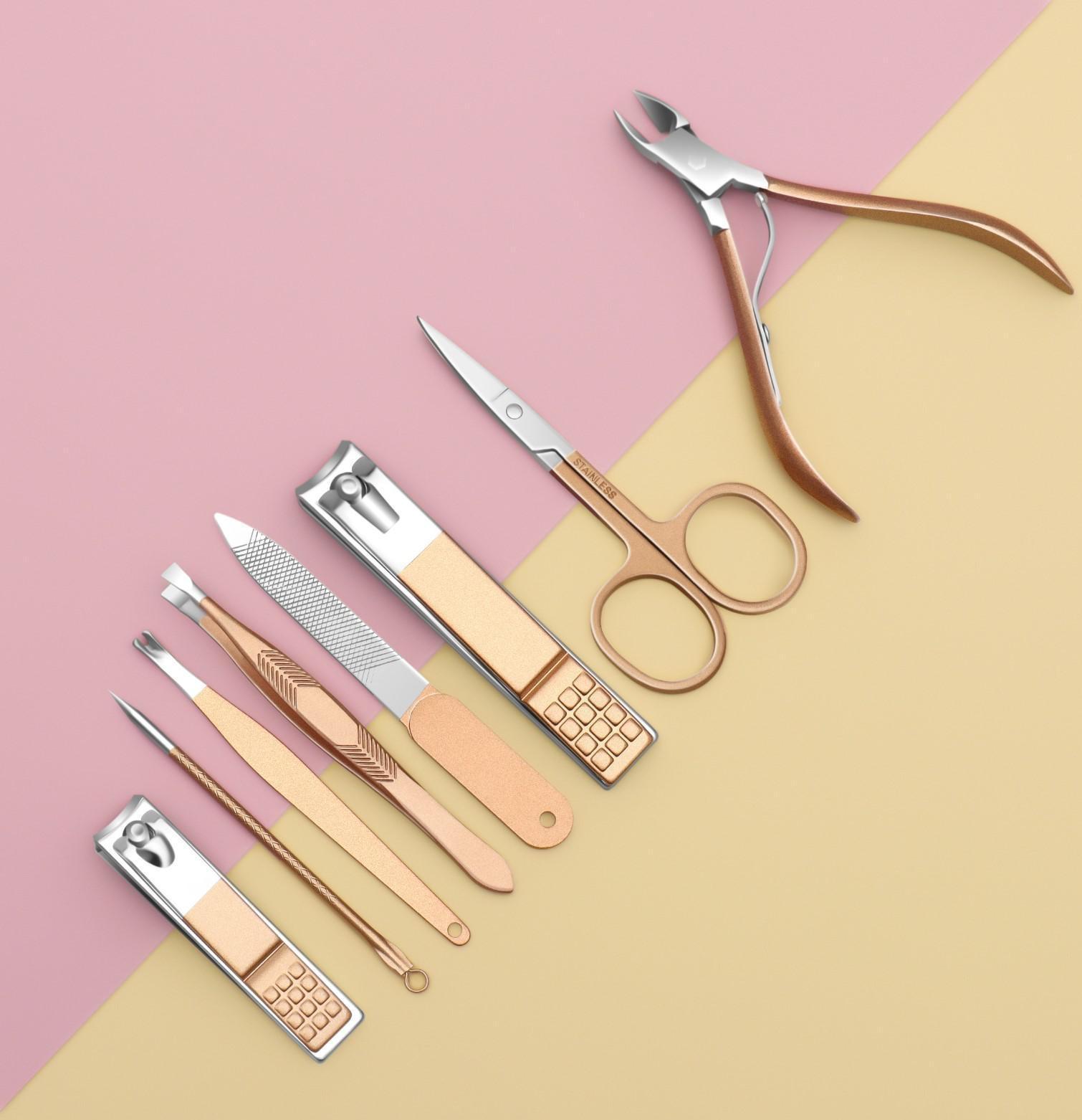 Набор маникюрный, 8 предметов, в футляре, цвет бежевый/розовое золото