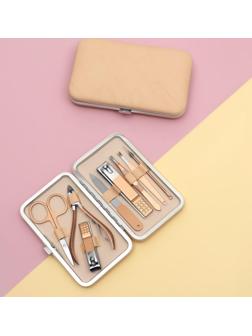 Набор маникюрный, 8 предметов, в футляре, цвет бежевый/розовое золото