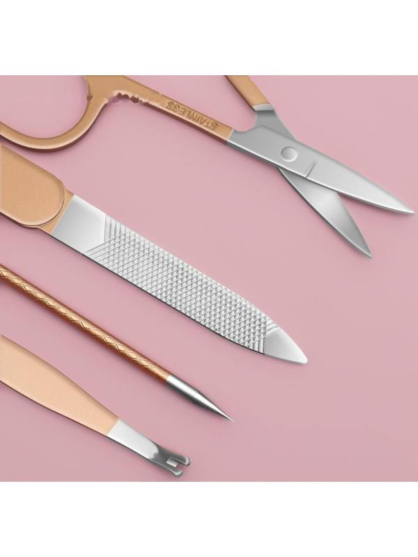 Набор маникюрный, 8 предметов, в футляре, цвет бежевый/розовое золото