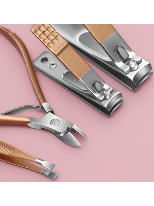 Набор маникюрный, 8 предметов, в футляре, цвет бежевый/розовое золото