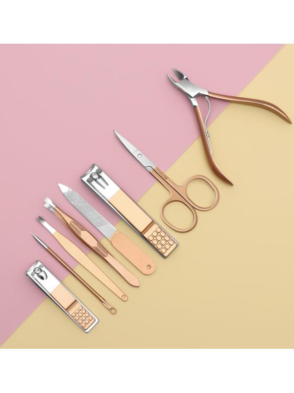 Набор маникюрный, 8 предметов, в футляре, цвет бежевый/розовое золото