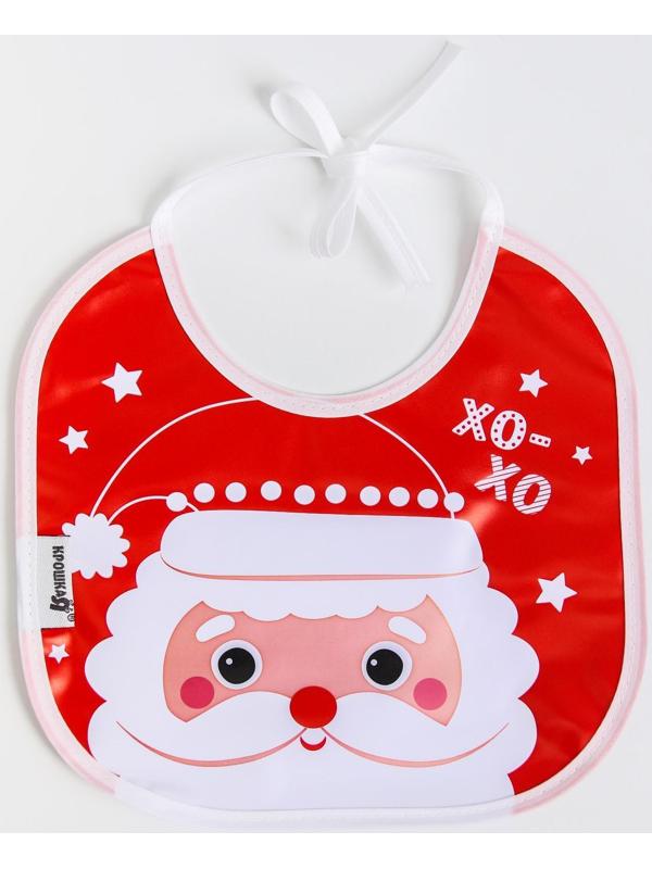 Нагрудник «Дед Мороз» непромокаемый на завязках, ПВХ, новогодняя подарочная упаковка