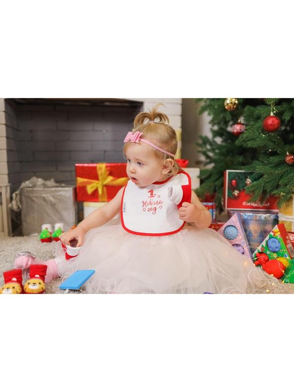 Нагрудник «Первый Новый год» непромокаемый на липучке, ПВХ, новогодняя подарочная упаковка