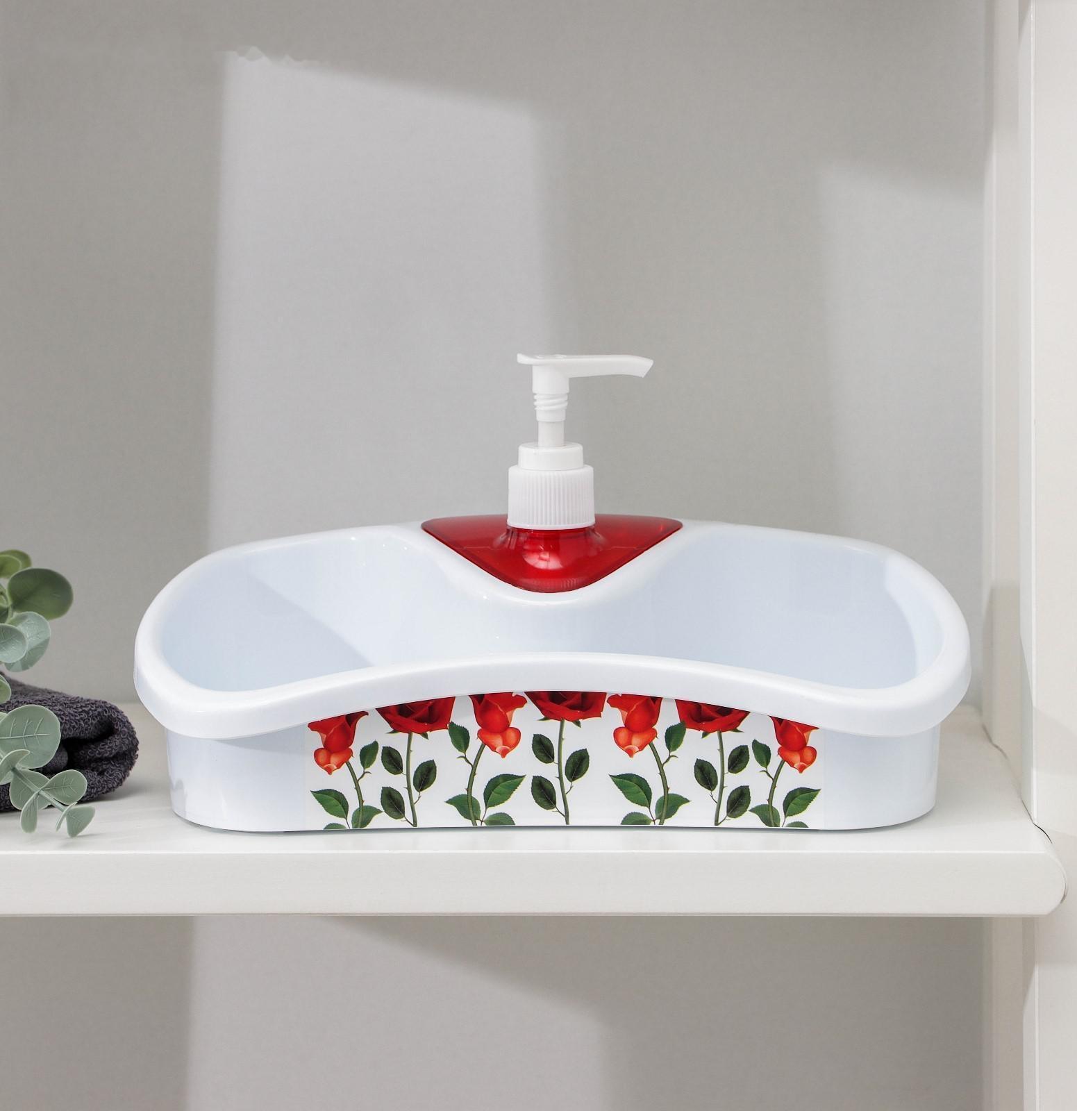 Подставка для ванных и кухонных принадлежностей с дозатором, 26×12×13 см, цвет МИКС