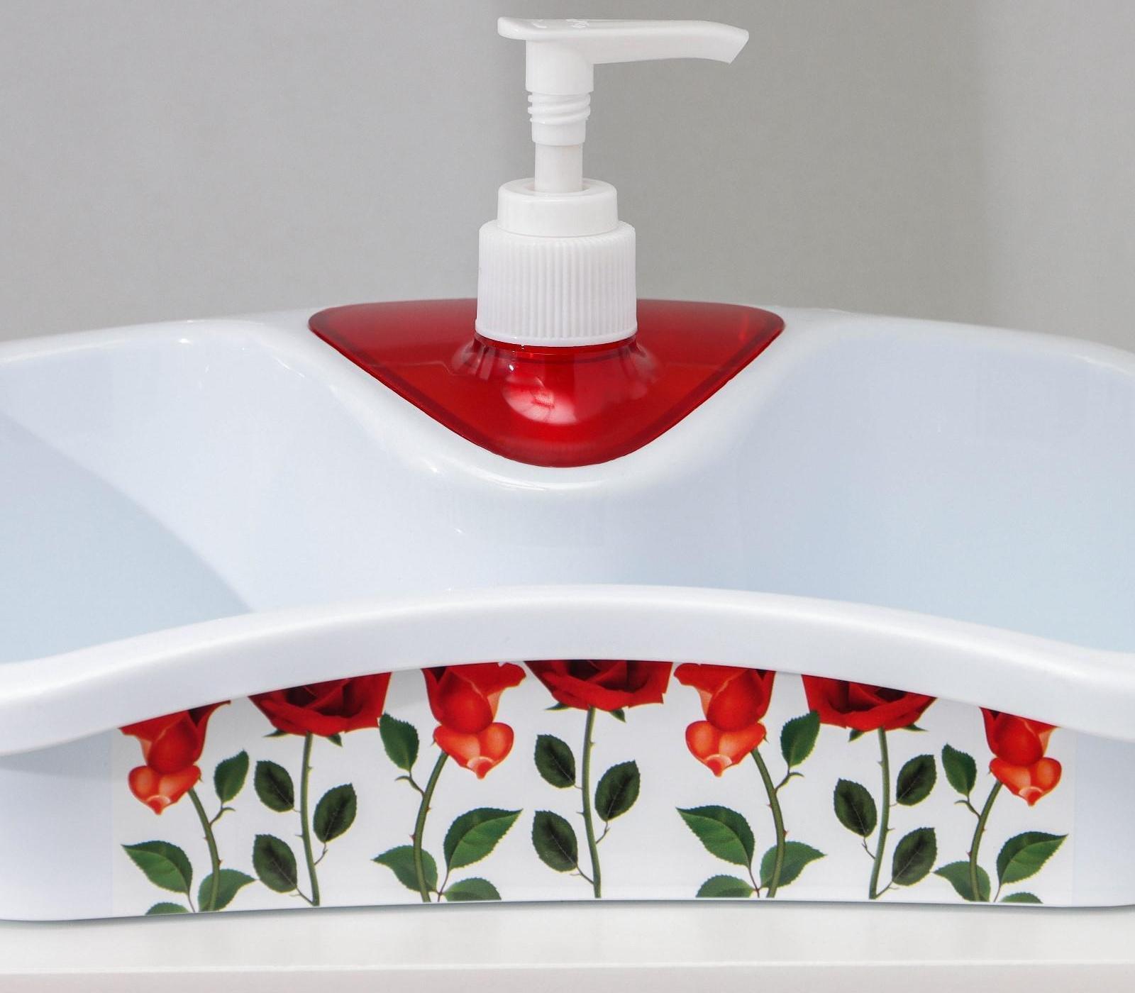 Подставка для ванных и кухонных принадлежностей с дозатором, 26×12×13 см, цвет МИКС