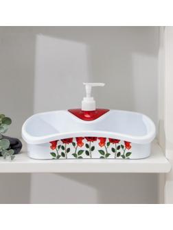 Подставка для ванных и кухонных принадлежностей с дозатором, 26×12×13 см, цвет МИКС