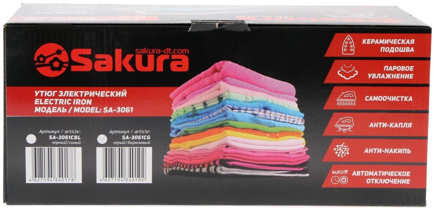 Утюг Sakura SA-3061CG Premium, 2600 Вт, керамическая подошва, 400 мл, серо-бирюзовый