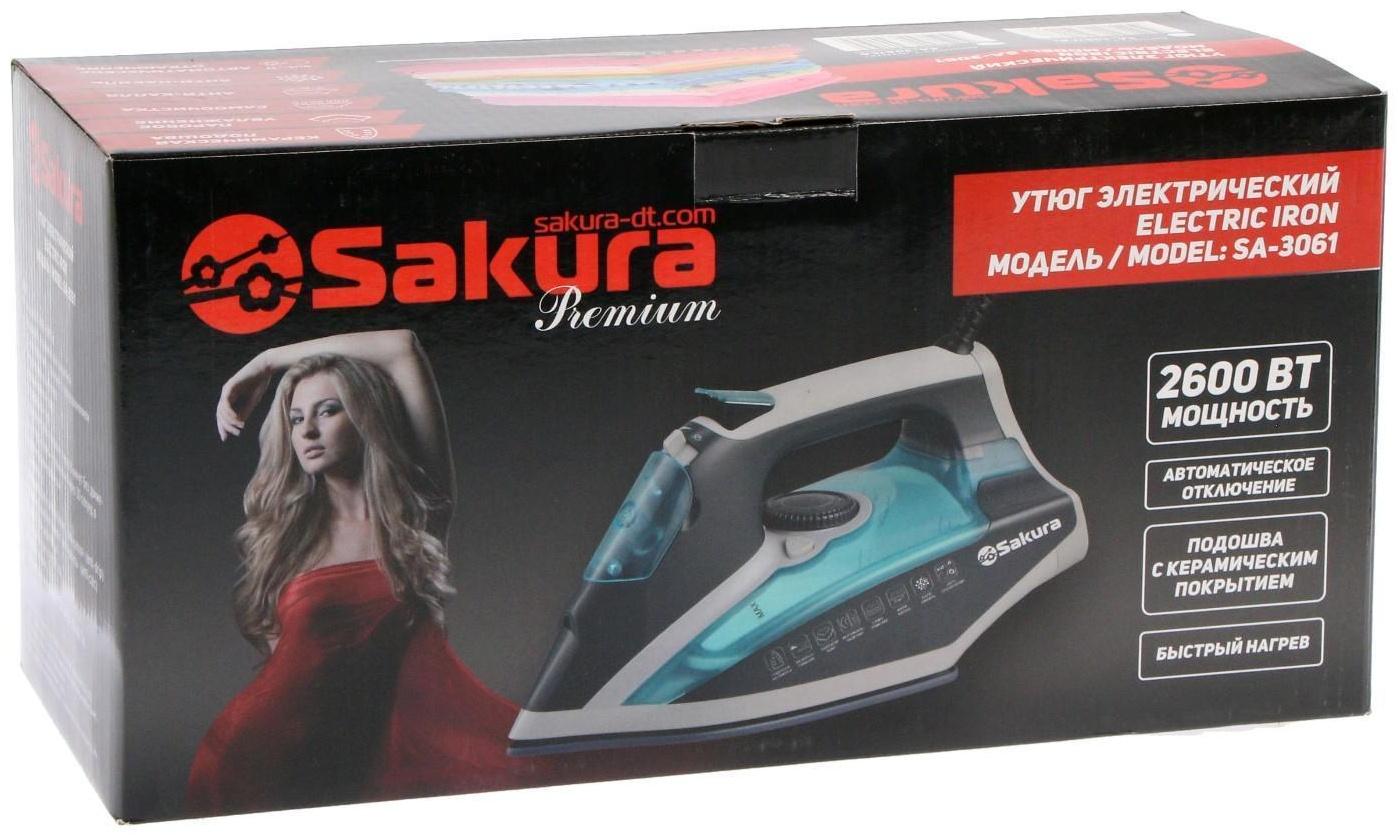 Утюг Sakura SA-3061CG Premium, 2600 Вт, керамическая подошва, 400 мл, серо-бирюзовый