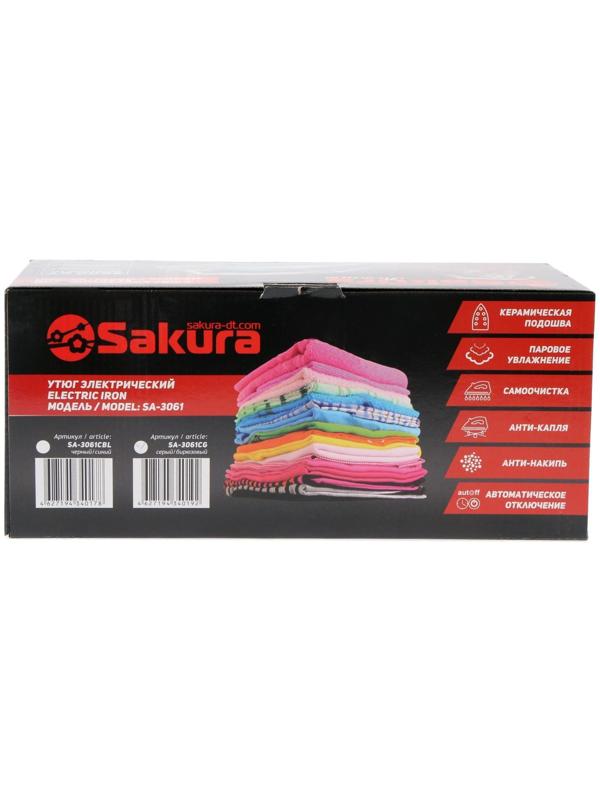 Утюг Sakura SA-3061CG Premium, 2600 Вт, керамическая подошва, 400 мл, серо-бирюзовый