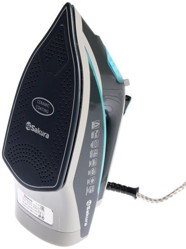 Утюг Sakura SA-3061CG Premium, 2600 Вт, керамическая подошва, 400 мл, серо-бирюзовый