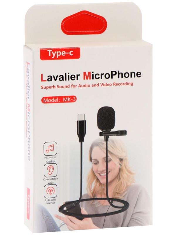 Микрофон на прищепке G-104, 20-15000 Гц, -34 дБ, 2.2 кОм, Type-C, 1.5 м, черный