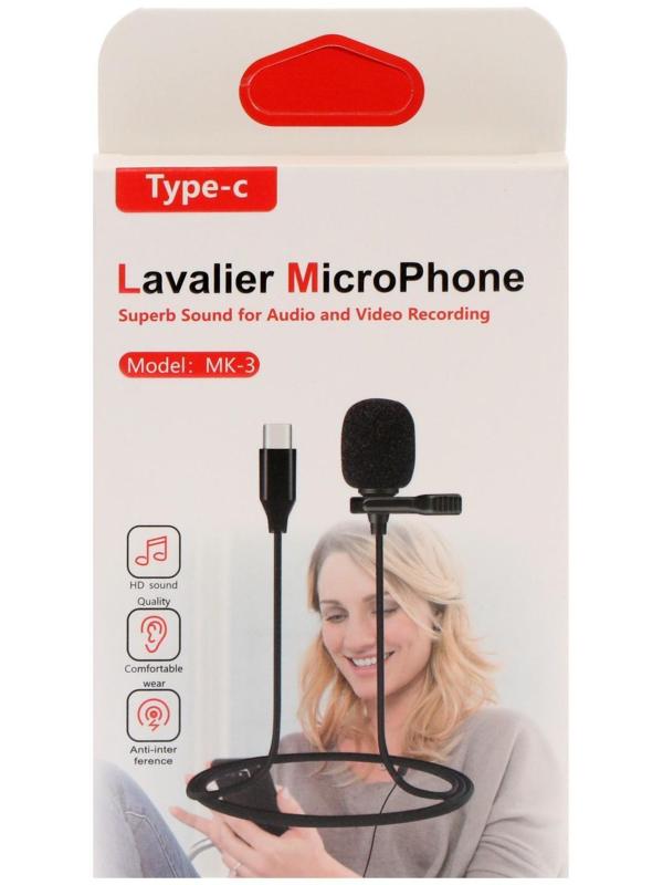 Микрофон на прищепке G-104, 20-15000 Гц, -34 дБ, 2.2 кОм, Type-C, 1.5 м, черный