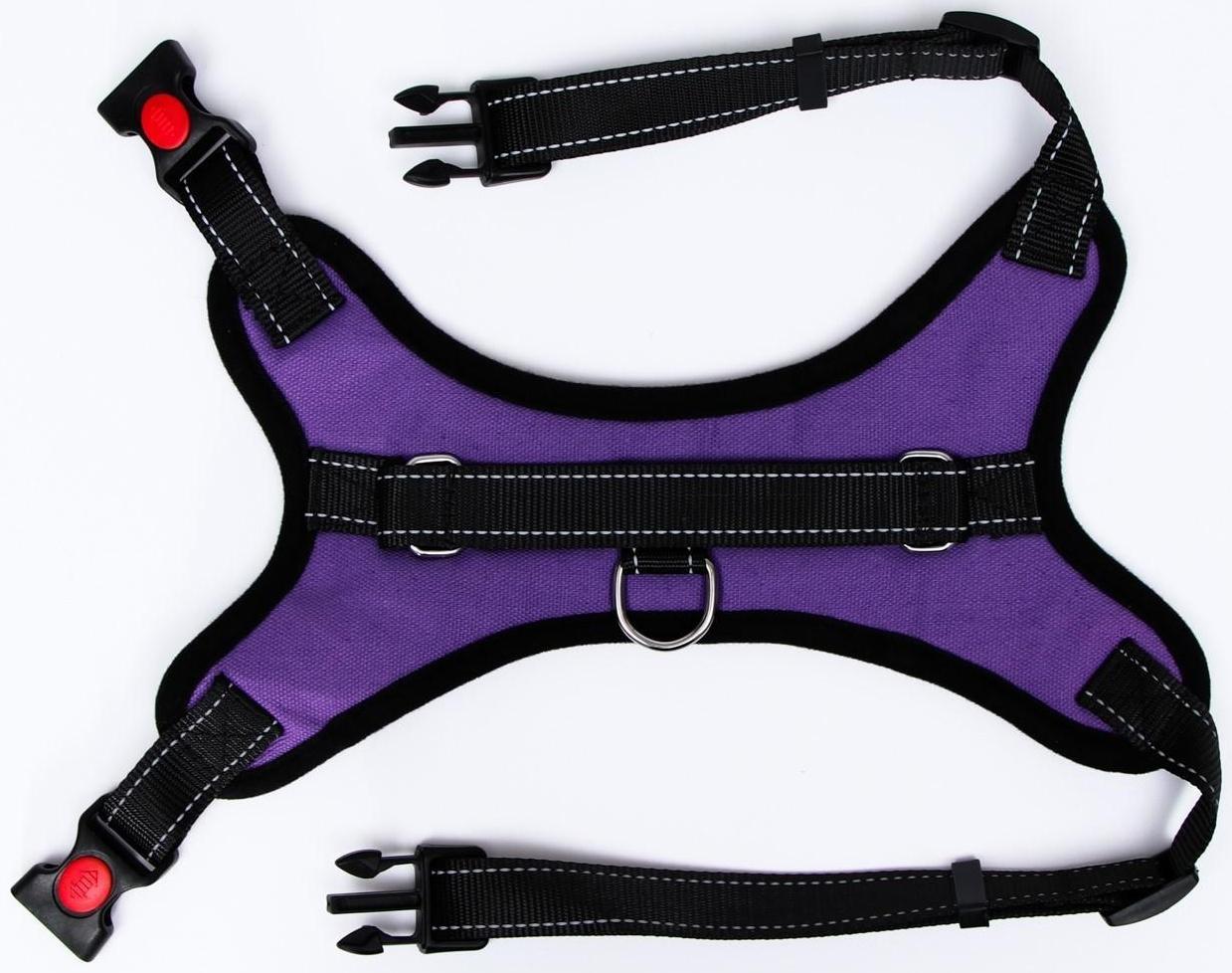 Шлейка мягкая со светоотражающаяи, XL, расширенная (ОШ 54-69, ОГ 64-86 см), фиолетовая