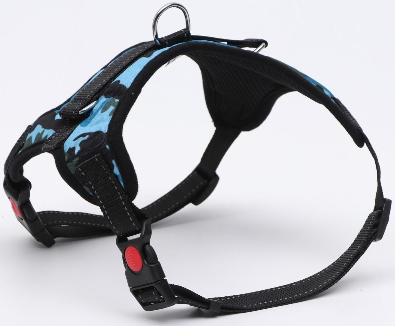 Шлейка мягкая со светоотражающими элементами, L (ОШ 54-69, ОГ 64-86 см), голубая хаки