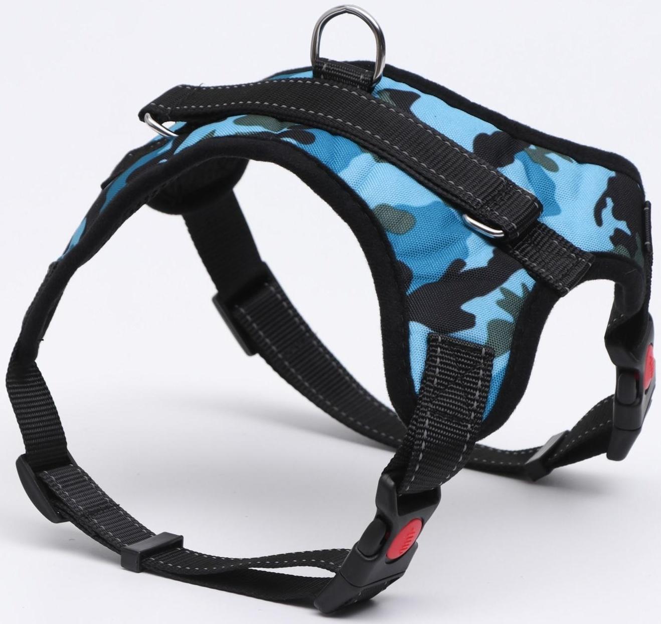 Шлейка мягкая со светоотражающими элементами, L (ОШ 54-69, ОГ 64-86 см), голубая хаки