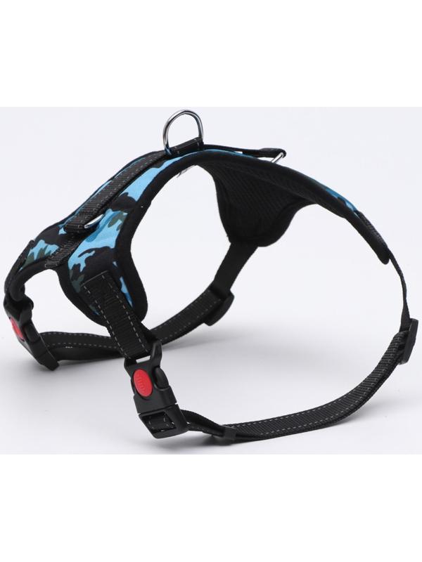 Шлейка мягкая со светоотражающими элементами, L (ОШ 54-69, ОГ 64-86 см), голубая хаки