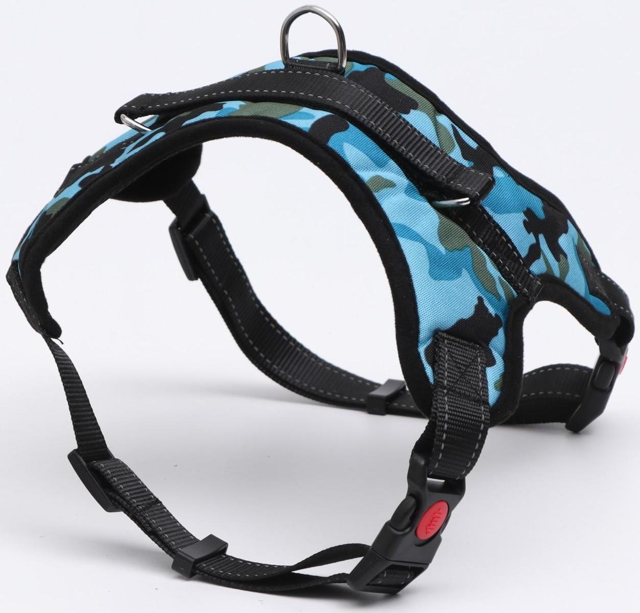 Шлейка мягкая со светоотражающая, XL, расширенная (ОШ 54-69, ОГ 64-86 см), голубая хаки