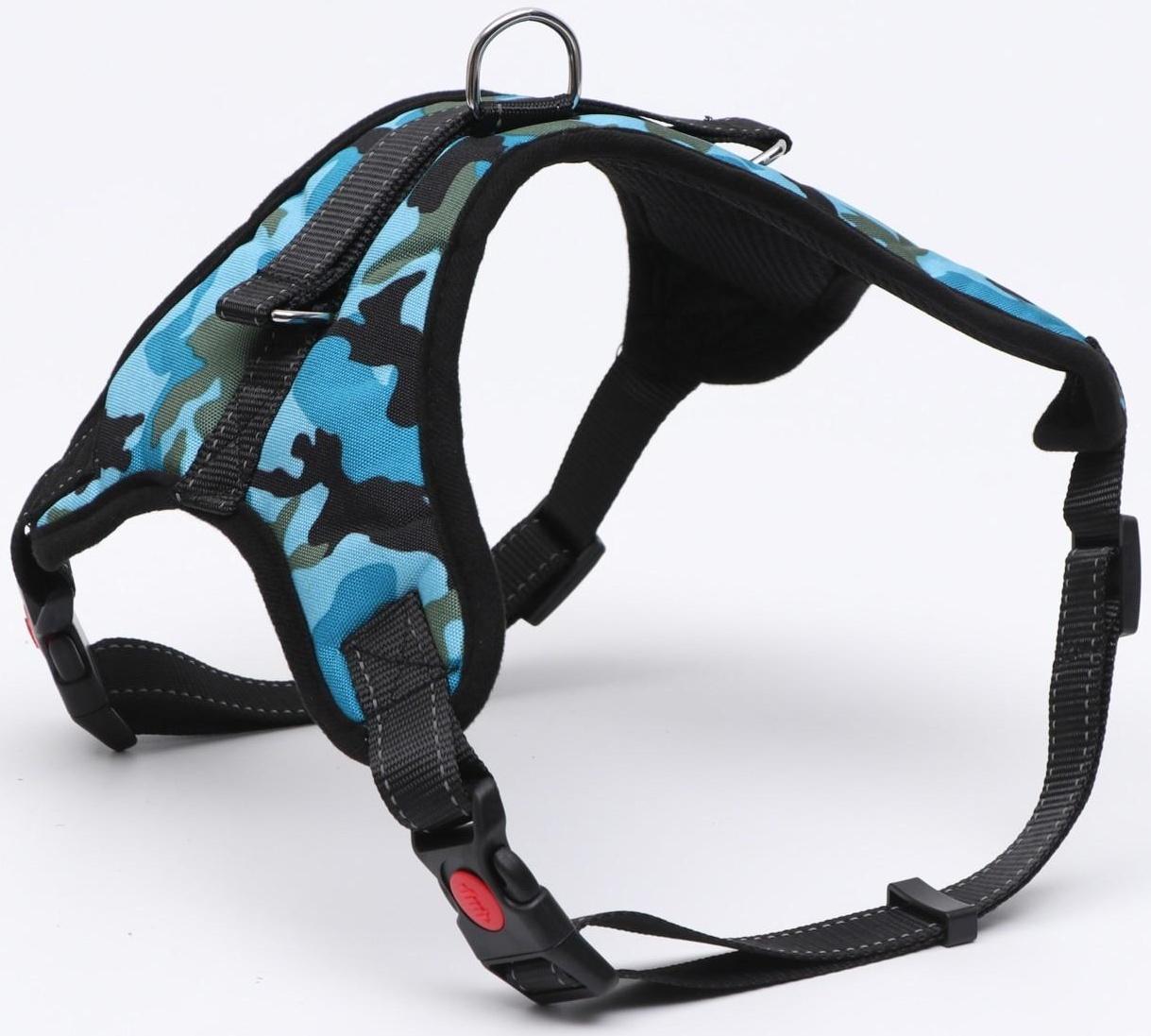 Шлейка мягкая со светоотражающая, XL, расширенная (ОШ 54-69, ОГ 64-86 см), голубая хаки