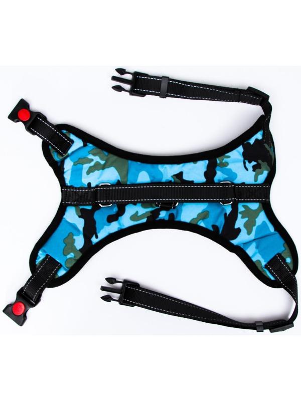 Шлейка мягкая со светоотражающая, XL, расширенная (ОШ 54-69, ОГ 64-86 см), голубая хаки