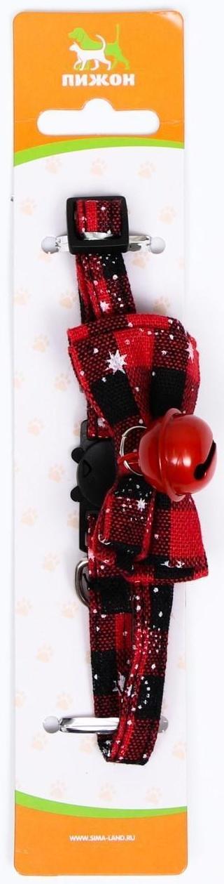 Ошейник текстильный со снежинками и бубенчиком, 30 х 1 см, красно-чёрный