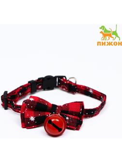 Ошейник текстильный со снежинками и бубенчиком, 30 х 1 см, красно-чёрный