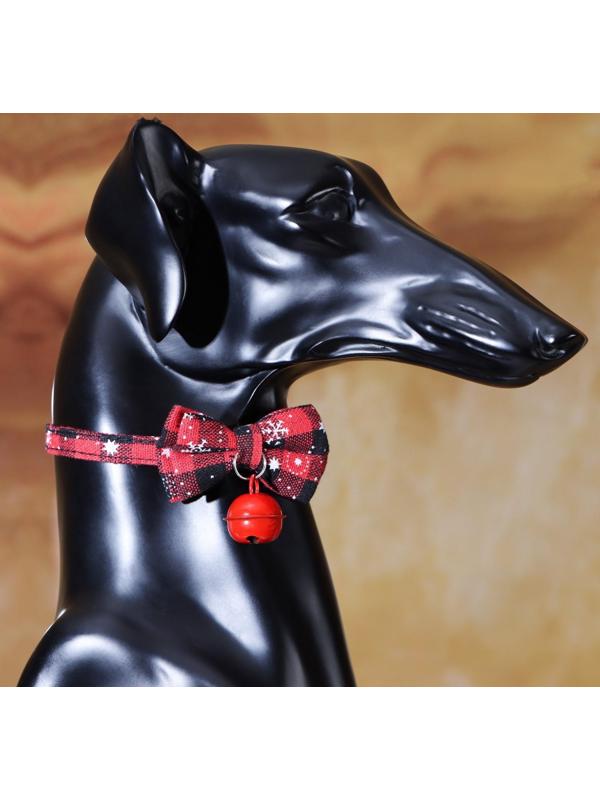 Ошейник текстильный со снежинками и бубенчиком, 30 х 1 см, красно-чёрный