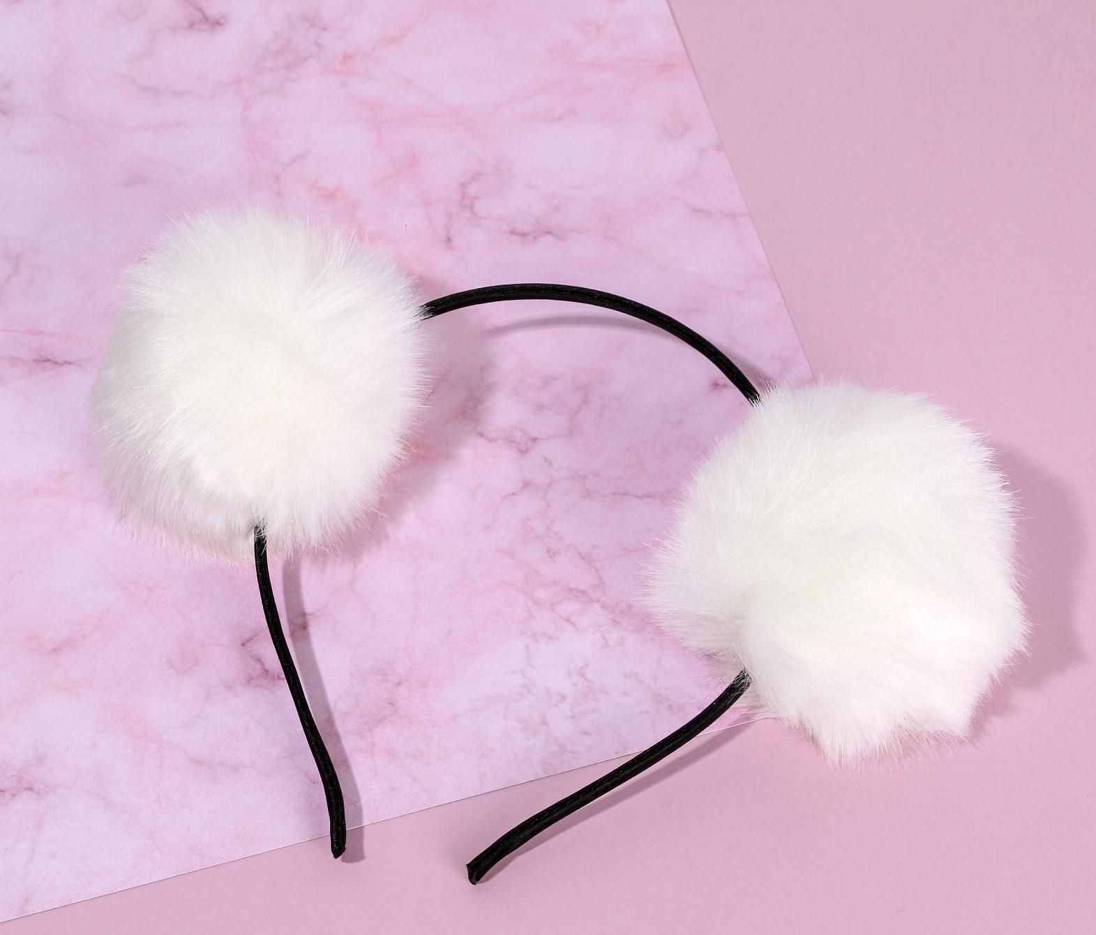 Ободок для волос с пушистыми ушками «Мишка», белый