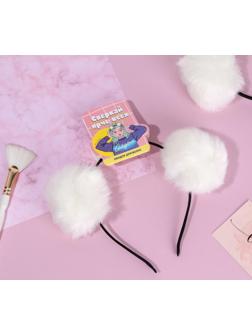 Ободок для волос с пушистыми ушками «Мишка», белый