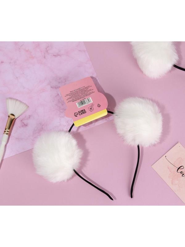 Ободок для волос с пушистыми ушками «Мишка», белый