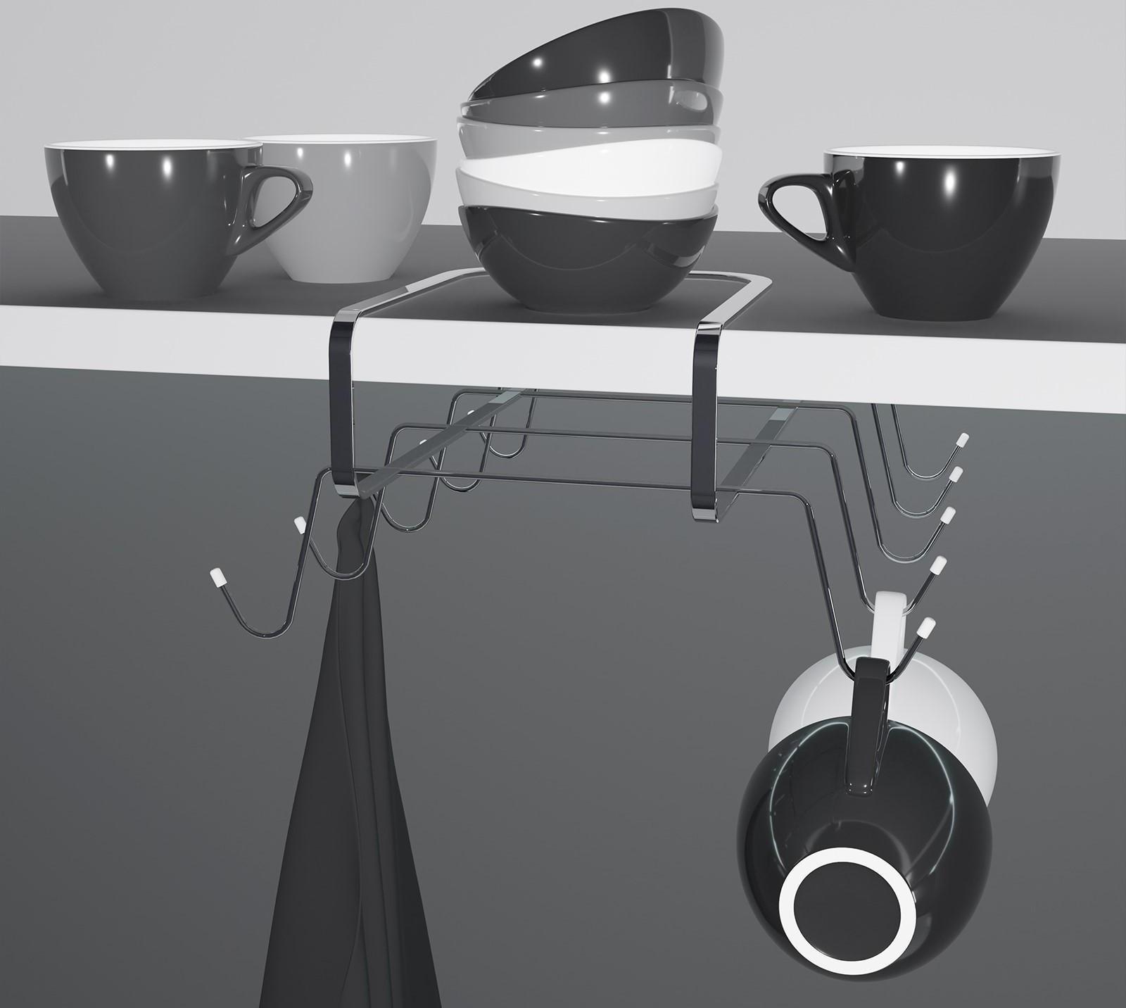 Держатель для кружек подвесной на 10 предметов Доляна, 29×14×8,5 см, цвет серебряный