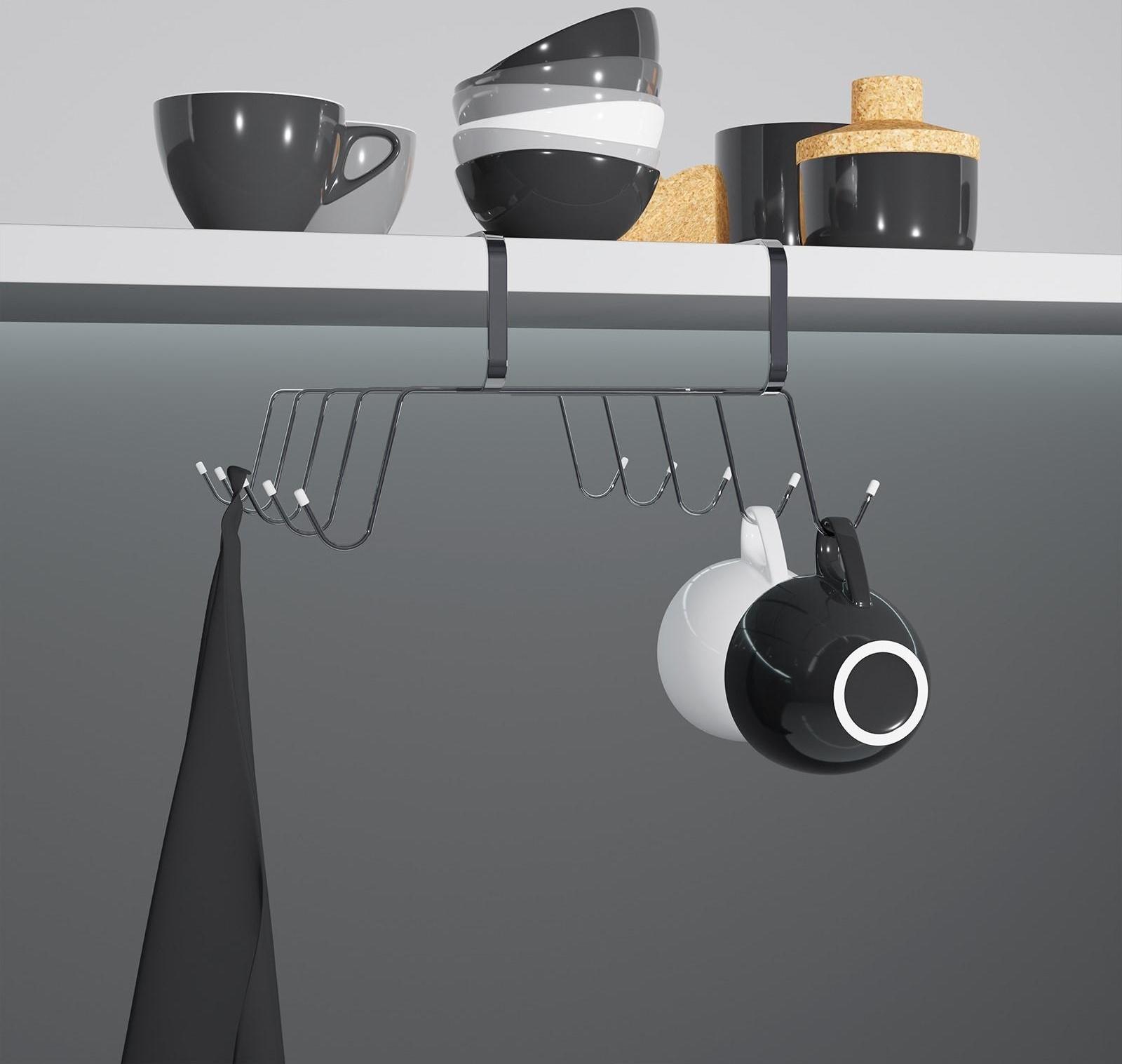 Держатель для кружек подвесной на 10 предметов Доляна, 29×14×8,5 см, цвет серебряный